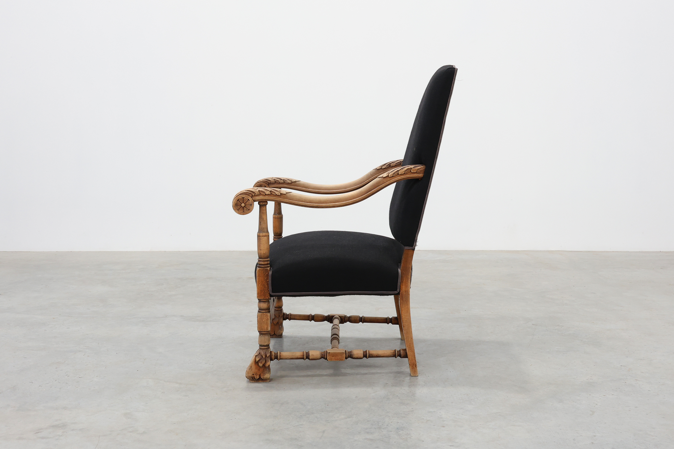 19th century Louis XIII armchair in black linen, France thumbnail